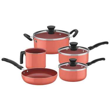 Imagem de Conjunto de Panelas Tramontina Évora com Revestimento Interno Cerâmico Coral – 5 Peças