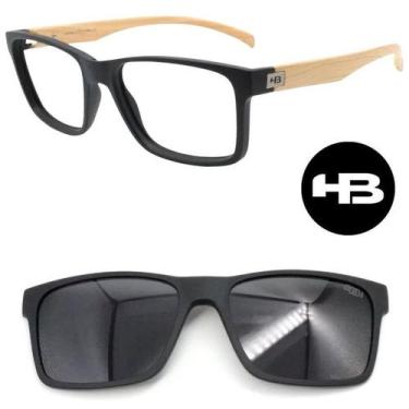 Imagem de Armação Oculos Hb Switch 0339 261 Preto Madeira com 1 Clipon, Cinza