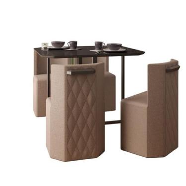 Imagem de Conjunto Sala de Jantar Mesa Retangular e 4 Cadeiras Estofadas PIN Tam