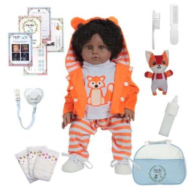Imagem de Bebê Reborn Realista Negro Príncipe Bolsa Vários Itens - Cegonha Rebor