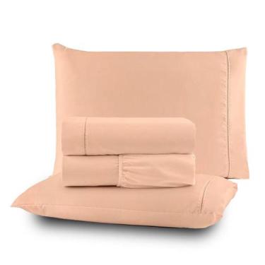 Imagem de Roupa de Cama Lençol Casal Completo 400 Fios Percal 4 Peças Ponto Pali