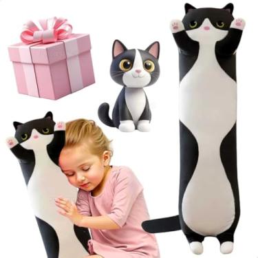 Imagem de Travesseiro de Corpo Gato Cachorro Longo Pelúcia Grande Super Macia Lavável Aconchegante Infantil Adulto Almofada Confortável Presente Cama Sofá Dormir Descanso Abraço Fofinho (Gato G Preto)