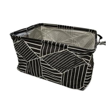 Imagem de Cesta Organizadora Multifuncional de Tecido Dobrável com Alças - Ideal para Café da Manhã, Piqueniques e Fruteiras - Estampa Moderna Preto e Branco