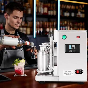 Imagem de Máquina automática de coqueteleira para chá/café com leite - 120 W, 340 RPM, mistura rápida em 10 segundos, altura ajustável, copos de aço inoxidável, pinças de gelo, dosador duplo, colher e agit