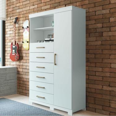 Imagem de Cômoda Multiuso 1 Porta 6 Gavetas Com Pés Marabá Santos Andirá Branco