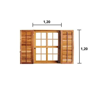 Imagem de Janela De Madeira Guilhotina Padrão Imbuia 120x120cm 4 Folhas Rodam Natural