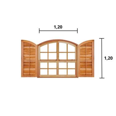 Imagem de Janela De Madeira Guilhotina Padrão Imbuia 120x120cm 4 Folhas Em Arco Rodam Natural