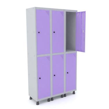 Imagem de Guarda Volume Roupeiro 6 Portas Aço Grp 503/6 Pandin Móveis Cinza/Lilás