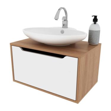 Imagem de Gabinete Banheiro Suspenso 60cm Com 1 Porta Multimóveis Cr10123 Amêndoa-branco Amêndoa-branco