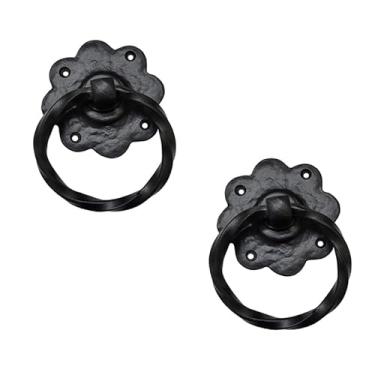 Imagem de Adonai Hardware Puxadores antigos Adriel de ferro forjado de 10 cm (pacote com 2, revestimento em pó preto) para portas de celeiro de madeira vintage, portões, armários, móveis, gavetas, armários