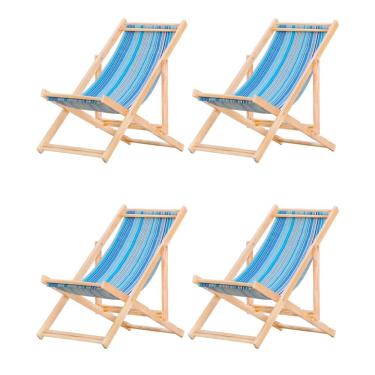 Imagem de Kit 4 Cadeira Espreguiçadeira Dobrável S-b-listras Azuis