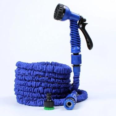 Imagem de Mangueira Jardim Expansível 15m Azul com 7 Jatos - Flexível e Resistente