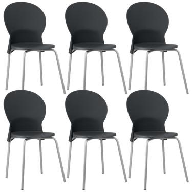 Imagem de Kit 6 Cadeiras Mond F02 para Sala de Jantar Estrutura em Aço Assento Plástico Preto