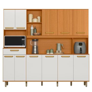 Imagem de Kit Armário Cozinha Pilar 11 Portas Freijó Off White Rip Frisado Poliman