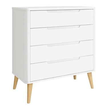 Imagem de Cômoda Gaveteiro Infantil Retrô Boom Branco Com Pés Madeira Natural - Reller