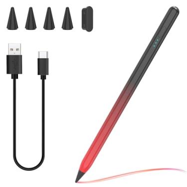 Imagem de COO Caneta Stylus Para Ipad 9ª E 10ª Geração Com Rejeição De Palma, Carregamento Rápido 30 Minutos, Compatível Apple Pro 11"/12.9", Air 3/4/5, Mini 5/6Th, 6/7/8/9/10 (Preto/Vermelho 01)