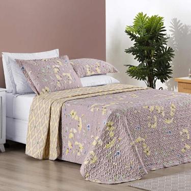 Imagem de Colcha Ayla Casal Queen Tecido Dupla Face Microfibra 03 Peças - Lavanda Floral