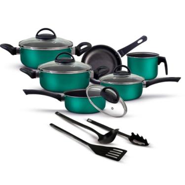 Imagem de Jogo De Panelas Antiaderente 9 Peças Kit Conjunto Teflon Tampa De Vidro Durável(Verde)