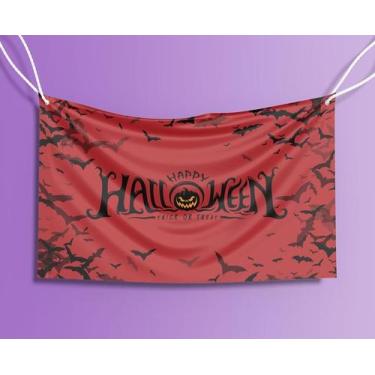 Imagem de Bandeira Decorativa Abóbora Happy Halloween 80cmx140cm Tecido Oxford 1