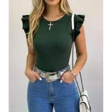 Imagem de Blusa babado manga curta canelada - Filo modas, Azul celeste, M