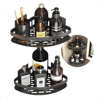 Imagem de Kit 2 Prateleiras de Canto Nicho para Box de Banheiro Suporte Porta Shampoo e Sabonete Organizador com Adesivo Sem Furar a Parede (Preto)