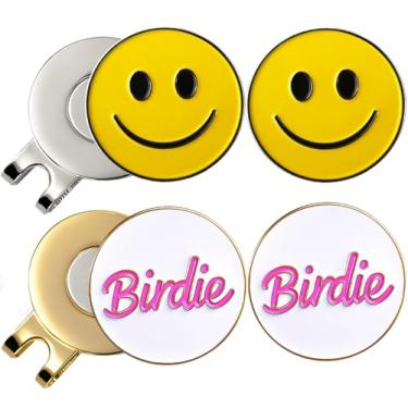 Imagem de Adhere Marcadores de bola de golfe logotipo personalizado esmaltado com clipes magnéticos fortes para chapéu, presentes de golfe premium para golfistas (estilo O sorriso + passarinho dourado)