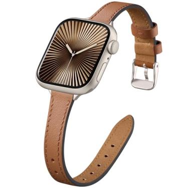 Imagem de DGege Pulseira fina de couro para iWatch compatível com Apple Watch Ultra SE de 38 mm, 40 mm, 41 mm, 42 mm, 44 mm, 45 mm, 46 mm e 49 mm, pulseira fina de couro de grão superior macio para iWatch Ultra