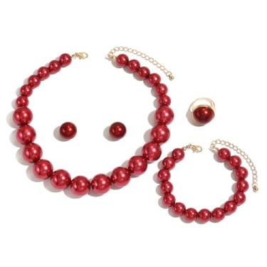 Imagem de Yecomsy Conjuntos de joias de imitação de pérola para formatura, gargantilha de pérola, colar, brincos para noivas, casamentos, formaturas, bijuterias, Pérola, Sem Pedra Preciosa