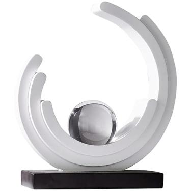Imagem de XYQXYQ Escultura de arte abstrata, estátua decorativa de ouro de resina, ornamentos brancos modernos para sala de estar, decorações modernas para mesa de centro/entrada/escritório colecionáveis