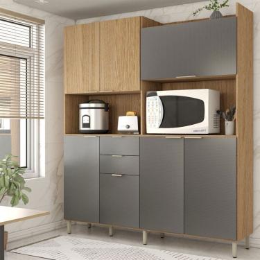 Imagem de Cozinha Compacta Salsa 7 Portas 2 Gavetas Amêndola/Grafito Prime Tx - Panorama Móveis