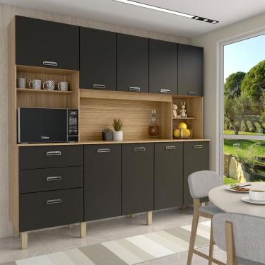 Imagem de Cozinha Compacta Suspiro 10 Portas 2 Gavetas Freijó/Nero - Panorama Móveis