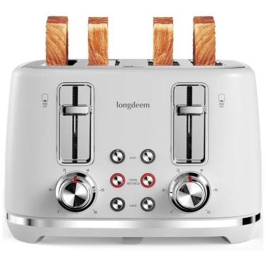 Imagem de Torradeira Retrô 4 Fatias com Desligamento Automático e 6 Níveis de Tostagem, 110V 1500W, LONGDEEM, Branca