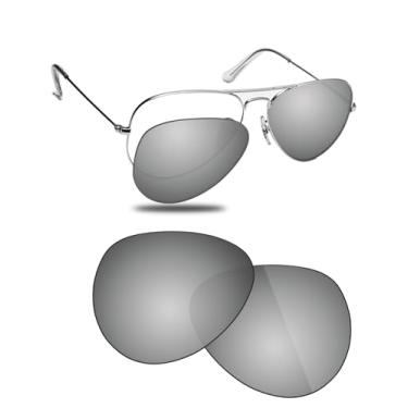 Imagem de Fiskr Lentes polarizadas de substituição compatíveis com óculos de sol RayBan Aviator RB3025 58 mm, resistente a impactos e ajuste perfeito - prata metálica
