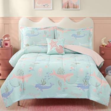 Imagem de Wink Deer Conjunto de edredom casal para meninos, 4 peças, animais do oceano, que brilham no escuro, 1 edredom, 2 fronhas e 1 travesseiro decorativo