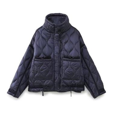 Imagem de Jaqueta Puffer Leve Acolchoada Para Mulheres Inverno Oversized Thin Zip Up Jaqueta Casaco, Blue, XS