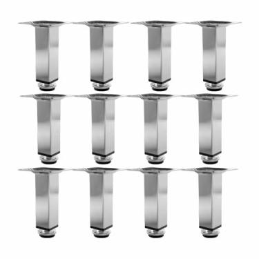 Imagem de Kit 12 Pés Para Móveis Regulável Quadrado Cromado 12cm Resistente Ajustavel Moderno pézinhos