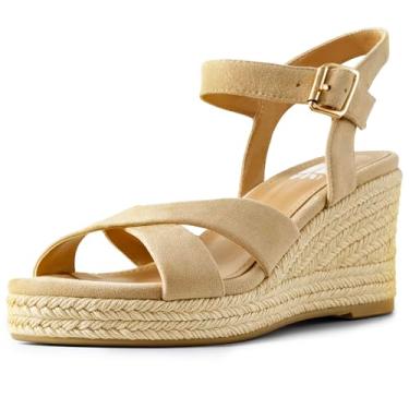 Imagem de DREAMCIA Sandálias femininas com plataforma de alpargatas com tiras no tornozelo com fivela e bico aberto para o verão, A522/Nude, 37