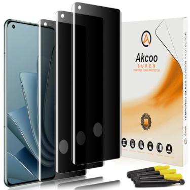 Imagem de Akcoo Protetor de tela de privacidade para OnePlus 10 Pro [pacote com 3], conjunto UV de vidro temperado, antiespião, dureza 9H, resistente a arranhões, compatível com impressão digital