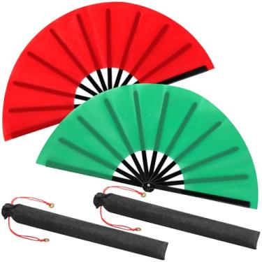 Imagem de Maitys 2 pacotes de leques grandes de palmas para dança em linha, grandes ventiladores chineses dobráveis para homens e mulheres, festivais, tai ji, kungfu, artes marciais, presentes (vermelho e verde