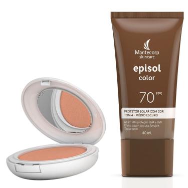 Imagem de Kit Protetor Solar Episol Color Pele Morena FPS 50 Pó Compacto 10g e Protetor Solar Tom Médio Escuro T4 FPS 70 Loção com Efeito de