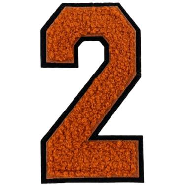 Imagem de 1 peça de adesivos de números de chenille marrom de 10 cm, adesivos de ferro para chapéus, bolsas, mochilas, jeans, par com letras universitárias grandes iniciais, acessórios DIY (marrom 2)