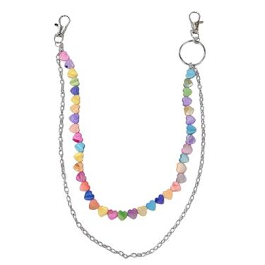 Imagem de Calça jeans em camadas Y2k com contas de coração de estrela, arco-íris, corrente feminina, colorida, rock, rua, carteira, corrente, hip hop, punk, cinto gótico, joias corporais, acessórios modernos de