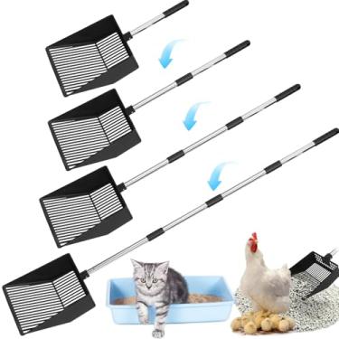 Imagem de EXPAWLORER Colher grande para cocô de galinha, ancinho ajustável para galinheiro com cabo longo de aço inoxidável, pá de peneiramento de areia resistente, acessórios para galinheiros (56 a 132 cm)