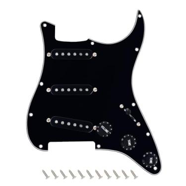 Imagem de Banworks Pickguard SSS vintage F '60s Tones pré-cabeado Strat Pickguard com Alnico escalonado 5 SSS captadores de bobina única para guitarras elétricas Fender Stratocaster ST Style JT/HBZC-01 Preto