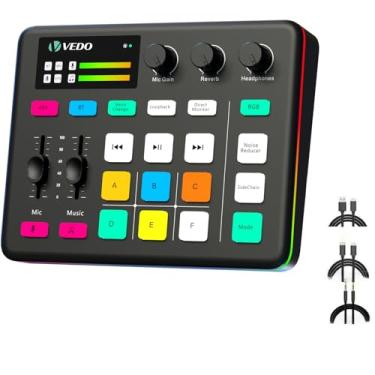 Imagem de VEDO Kit de Transmissão ao Vivo VD-G1: Mixer DJ Profissional com Efeitos de Voz, Phantom Power 48V e 6 Pads de Som Programáveis - Ideal para Streamers, Podcasts e Gamers Brasileiros