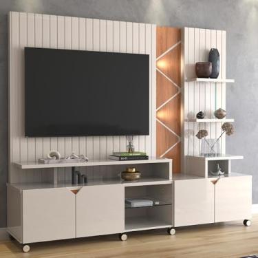 Imagem de Rack C/Painel Para Tv Até 55 Led Frisado 2,10m Off White Perolizado com Jequitiba