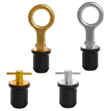 Imagem de XLWJBES 4 peças de plugue de drenagem de barco de aço inoxidável e latão, conjunto de plugue de drenagem de 3,5 cm e alça em T para barcos, caiaques, jet skis