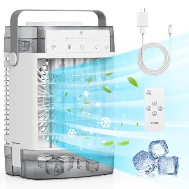 Imagem de Condicionadores de Ar Portáteis, Refrigerador de Ar com Mini AC Pessoal Evaporativo Remoto, 3 Velocidades do Vento, Temporizador 2-4-8H, 3 Modos, Luz Noturna Colorida, AC Portátil para Quarto, Carro