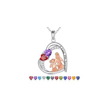 Imagem de Iefil Colar de pedra do mês de nascimento para mulheres – Colar de mãe e filha, joia de pedra do mês de nascimento, presente de aniversário de Natal para nova mamãe/sogra, Prata esterlina, Ametista