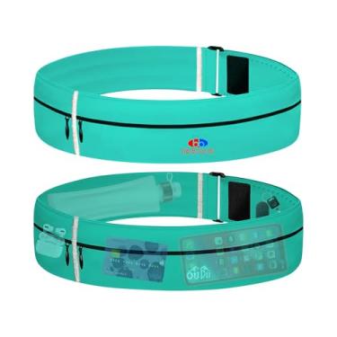 Imagem de BibBoards Cinto de corrida para homens e mulheres – pochete repelente de água e suor para celular, chaves, cartões e dinheiro, faixa de corrida ajustável para maratona, corrida, ciclismo, Turquesa,